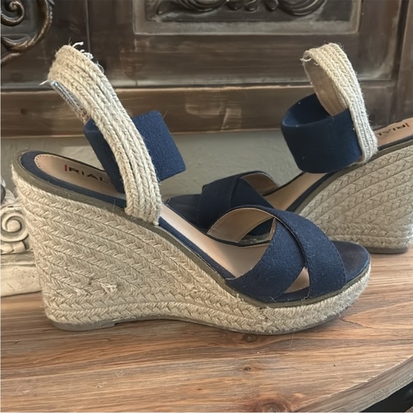 Rialto Navy Blue Wedge Sandals - Picture 7 of 11